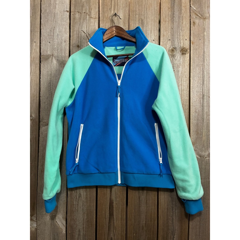 Chubbies Mens Full Zip Fleece Jacket Colorblock Blue Mint Green Medium